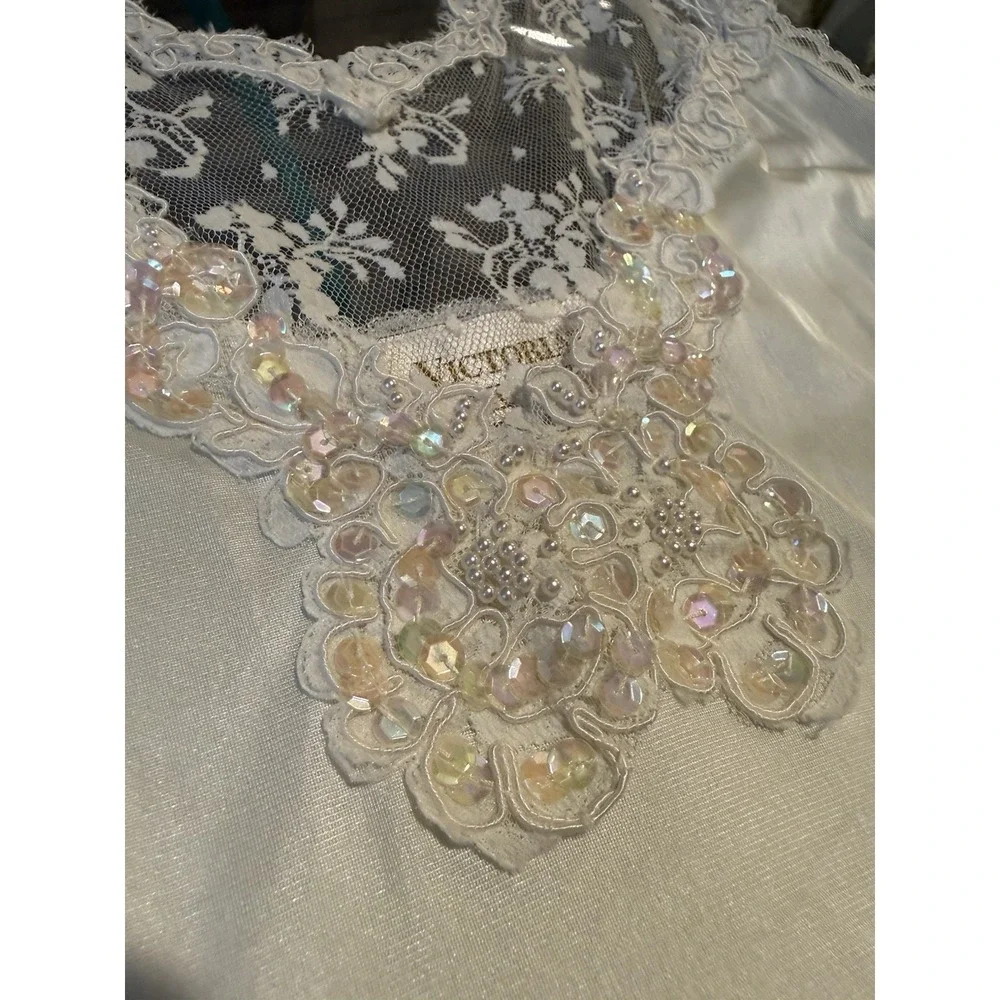 Vintage Victoria's Secret Gold Label Bridal Robe Embellished Slip Gown Ivory
